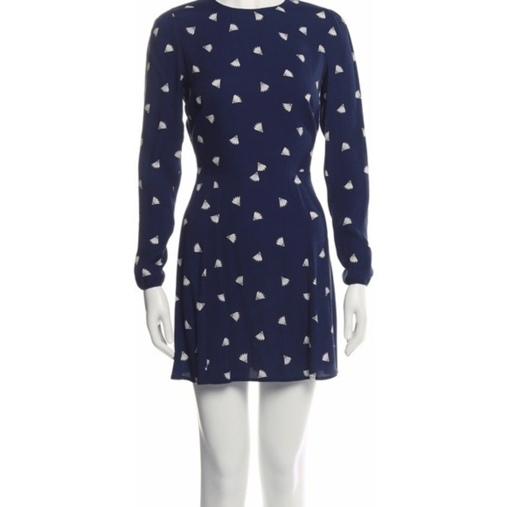 Reformation Printed Long Sleeve Mini Dress size 4 EUC Navy